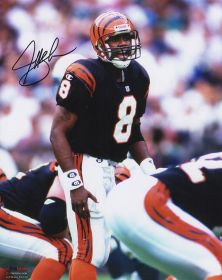 Jeff Blake Signed Cincinnati Bengals Black Jersey Action 8x10 Photo