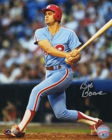 Bob Boone Signed Philadelphia Phillies Throwback Jersey Swinging Action 8x10 Photo