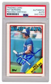 Pat Borders Signed Toronto Blue Jays 1988 Topps Traded Baseball Rookie Card #17T (PSA Encapsulated)