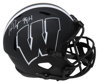 Ron Dayne Signed Wisconsin Badgers Eclipse Black Matte Riddell Full Size Speed Replica Helmet w/99H