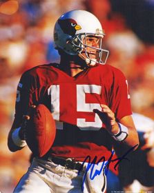 Neil Lomax Signed Cardinals Red Jersey Action 8x10 Photo (In Blue)