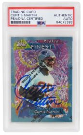 Curtis Martin Signed New England Patriots 1995 Topps Finest Rookie Football Card w/Coating #264 - (PSA/DNA Encapsulated)