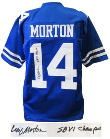 Craig Morton Signed Blue Custom Football Jersey w/SB VI Champs