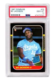Bo Jackson (Kansas City Royals) 1987 Donruss Baseball #35 RC Rated Rookie Card - PSA 10 GEM MINT (New Label)