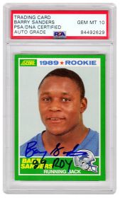 Barry Sanders Signed Detroit Lions 1989 Score Rookie Card #257 w/ROY'89  - (PSA/DNA Encapsulated - Auto Grade 10)