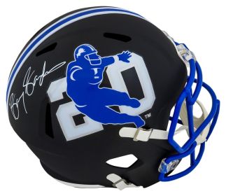 Barry Sanders Signed Detroit Lions Barry Sanders Logo Black Riddell Full Size Speed Replica Helmet