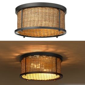 p2-Light Natural Bohemian Rattan Flush Mount Ceiling Light