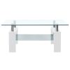 Coffee Table White and Transparent 37.4"x21.7"x15.7" Tempered Glass