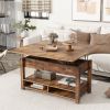 [VIDEO provided] ON-TREND Lift Top Coffee Table, Multi-Functional Coffee Table with Open Shelves, Modern Lift Tabletop Dining Table for Living Room, H
