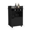 DEPOT E-SHOP Sims 35" H Bar Cart with Two Shelves four Wine Cubbies and One Cabinet,Black