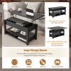 ON-TREND Lift Top Coffee Table, Multi-Functional Coffee Table with Open Shelves, Modern Lift Tabletop Dining Table for Living Room, Home Office, Black