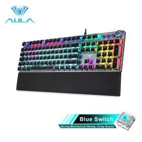 Gaming Mechanical Keyboard Retro Square Glowing Keycaps Backlit USB Wired 104 Anti-ghosting Gaming Keyboard for PC laptop (Color: Black-Blue switch, Ships From: China)