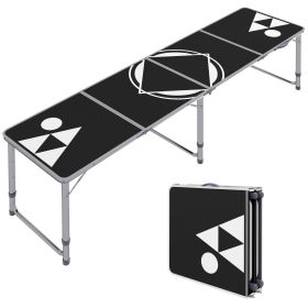 Outsunny 8ft Portable Beer Pong Table with Adjustable Legs, Folding Camping Table, Aluminum Picnic Table, for Party, Travel, BBQ, Beach (Color: as Pic)